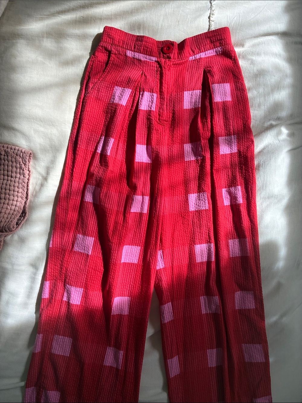 Wide Leg Pink & Red pants - Anthropologie